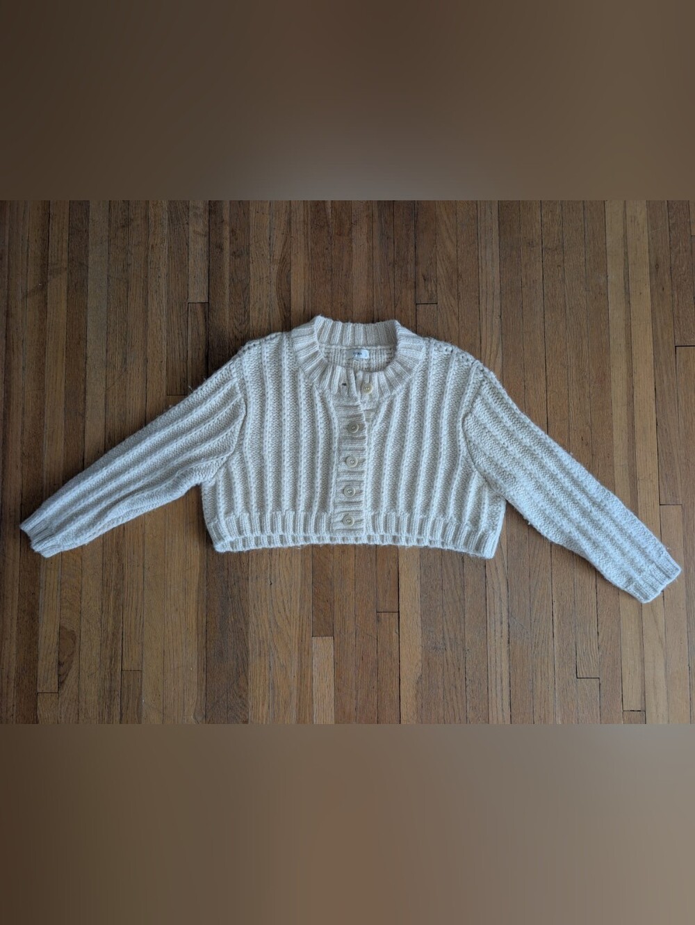 OZMA Cream Cropped Button-Up Knit Sweater - Picture 2 of 7